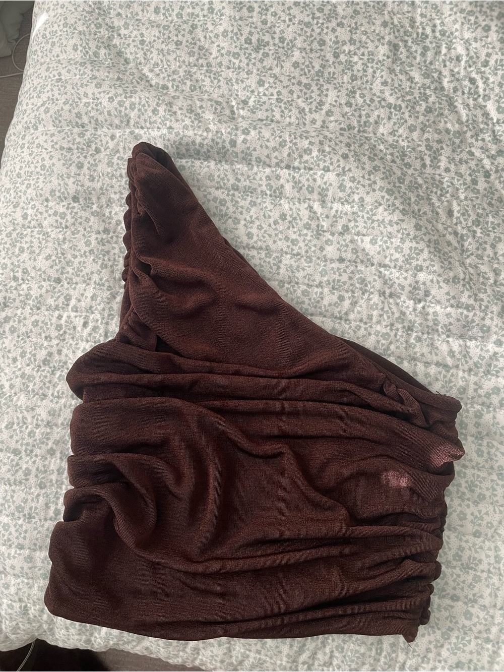One-Shoulder Ruched Crop Top - Brown - Picture 2 of 2